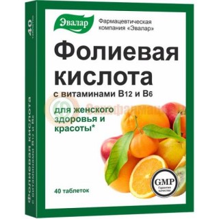 Эвалар фолиевая кислота таблетки №40 витамины в12 + в6 бад