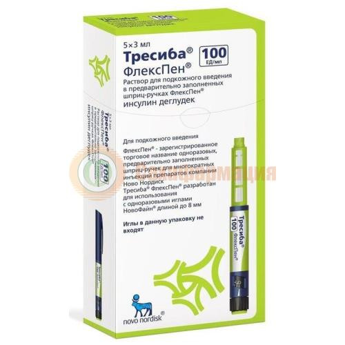 Тресиба раствор для подкожного введения 100ед/мл 3мл №5 шприц флекспен Тресиба раствор для подкожного введения 100ед/мл 3мл №5 шприц флекспен